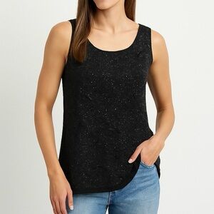 Cocomo Tank Sleeveless Tunic Silver Fleck Holiday Mini Floral Print in Black M